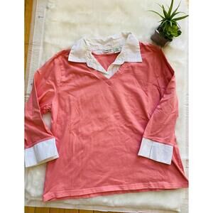 Cherokee Women's Long Sleeve Pink and White Collared Shirt XL